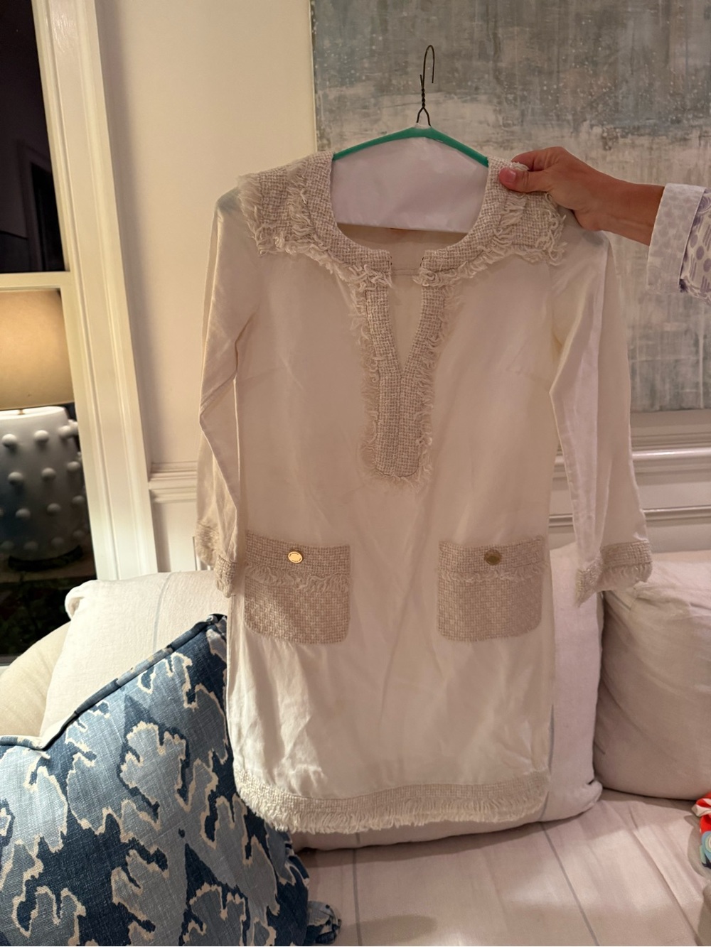 Tory Burch Cream Fringe Tunic with Pocket Detail